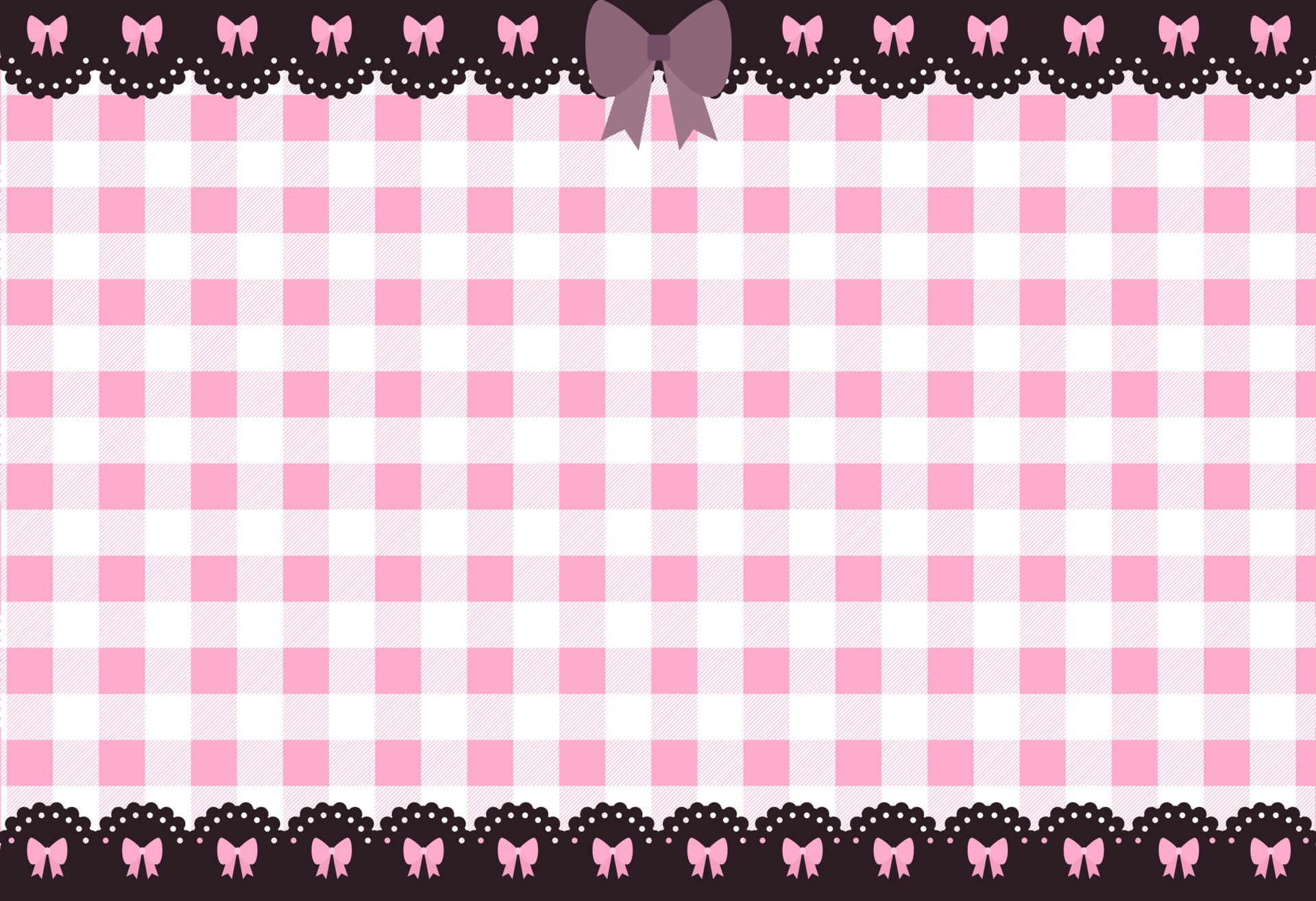 Cute pink kawaii horizontal background with gingham check and dark lace  borders with bows 15422252 Vector Art at Vecteezy