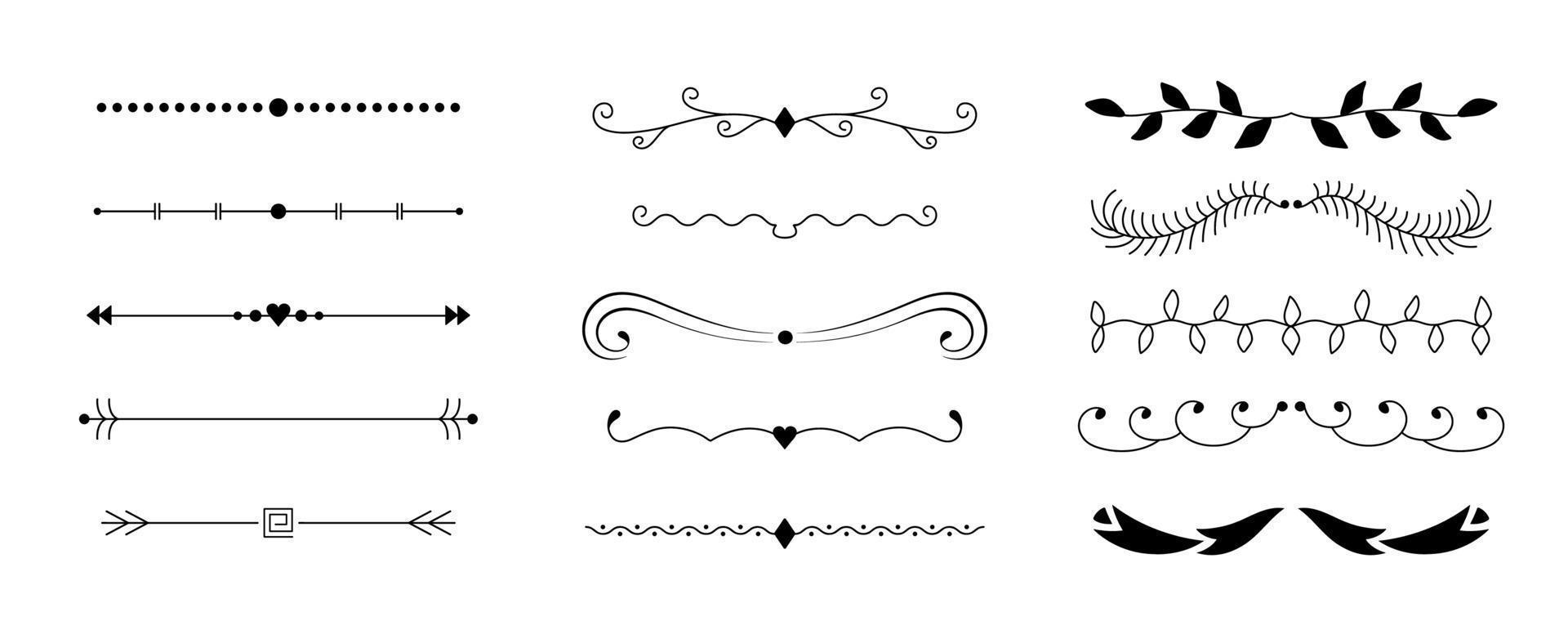 colección de separadores decorativos. conjunto de bordes, líneas para decoración de texto. ilustración vectorial vector