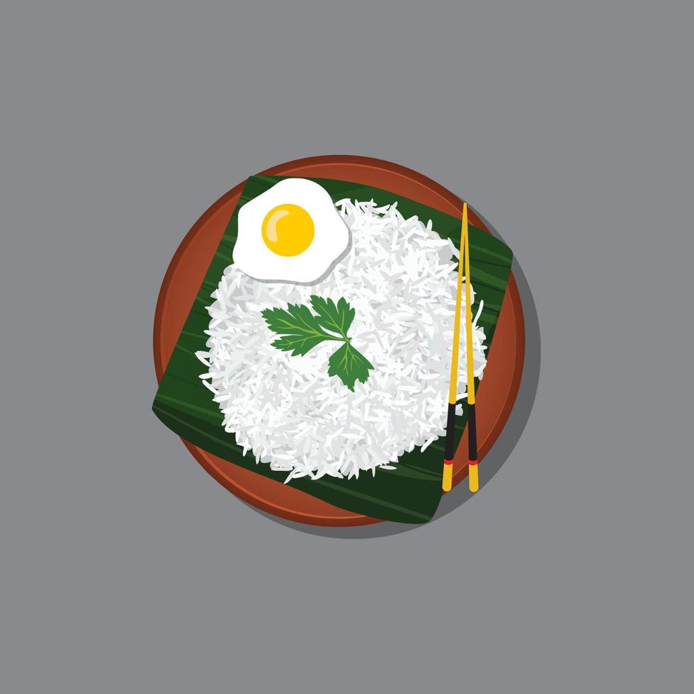 Asian rice bowl with egg vector