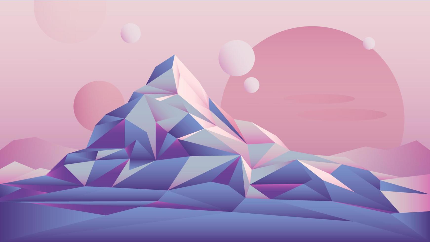 Sci-Fi Fantasy Crystal Mountain Landscape Scene Vector Illustration