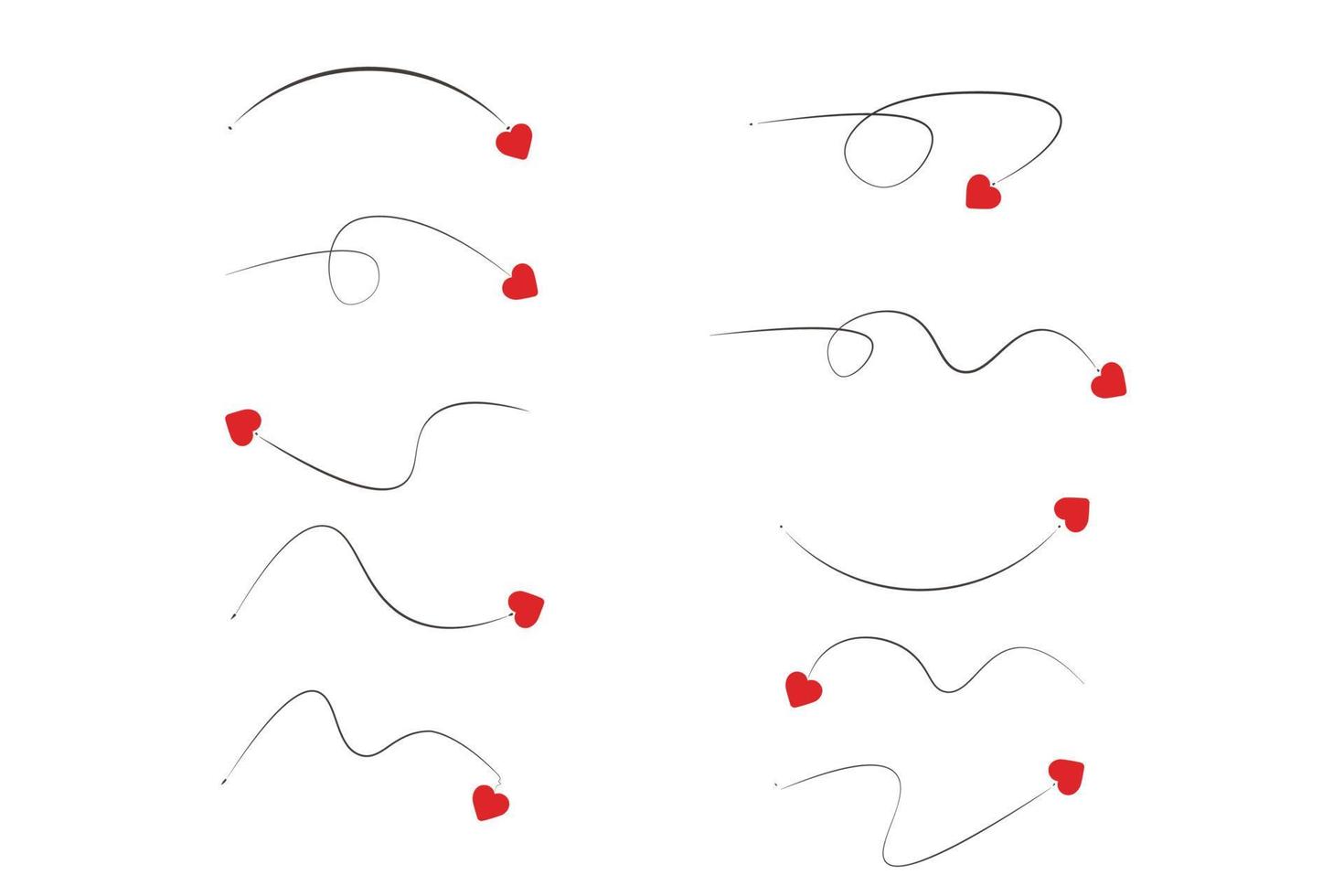 Set of dashed line heart arrows vector