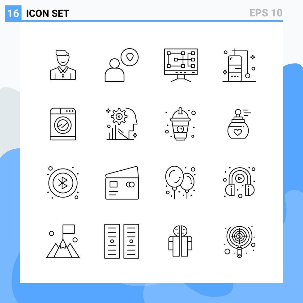 Modern 16 Line style icons Outline Symbols for general use Creative Line Icon Sign Isolated on White Background 16 Icons Pack Creative Black Icon vector background