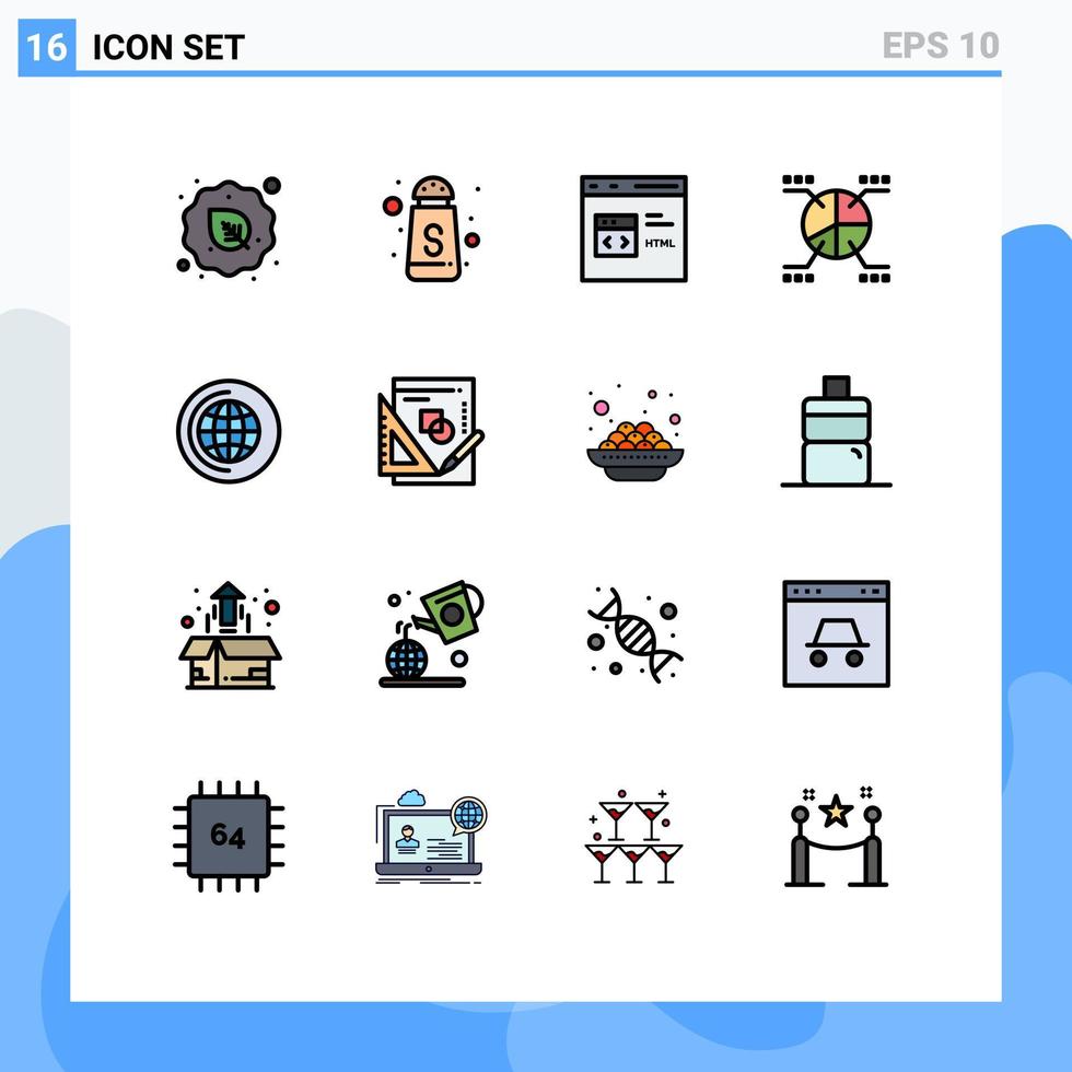 Universal Icon Symbols Group of 16 Modern Flat Color Filled Lines of education pie code graphical html Editable Creative Vector Design Elements