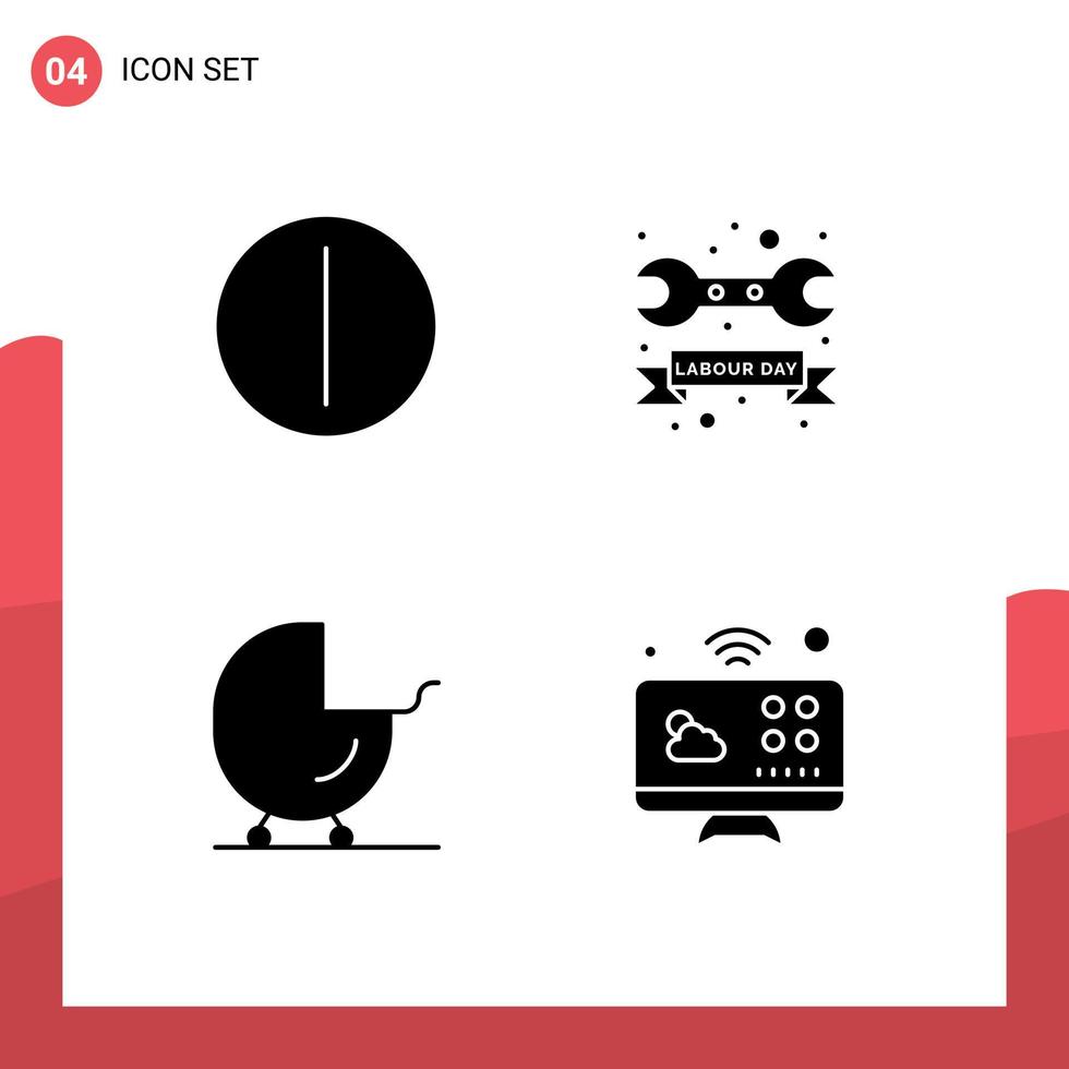 Pack of 4 creative Solid Glyphs of on buggy badge wrench pram Editable Vector Design Elements