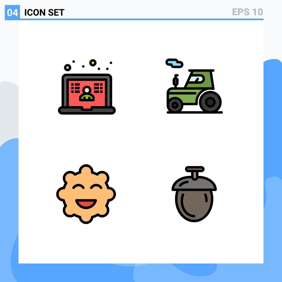 4 Filledline Flat Color concept for Websites Mobile and Apps laptop biscuits user transport forest Editable Vector Design Elements