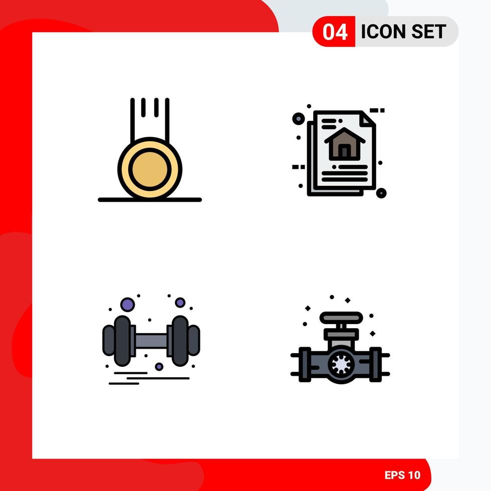 Pictogram Set of 4 Simple Filledline Flat Colors of exercise dumbbell sport data architecture weight Editable Vector Design Elements