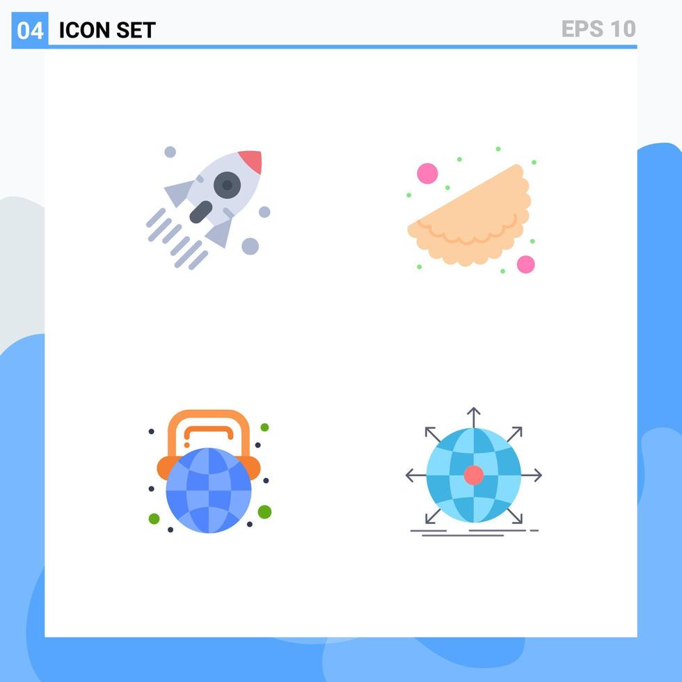 Set of 4 Modern UI Icons Symbols Signs for launch globe startup matrhri world Editable Vector Design Elements