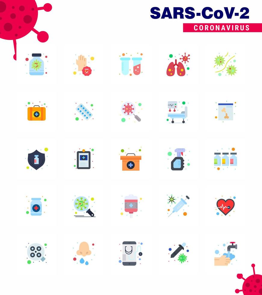 25 Flat Color Set of corona virus epidemic icons such as germs virus hands infedted lab viral coronavirus 2019nov disease Vector Design Elements