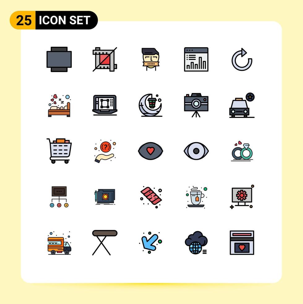 Group of 25 Modern Filled line Flat Colors Set for refresh arrow shut monitoring chart Editable Vector Design Elements