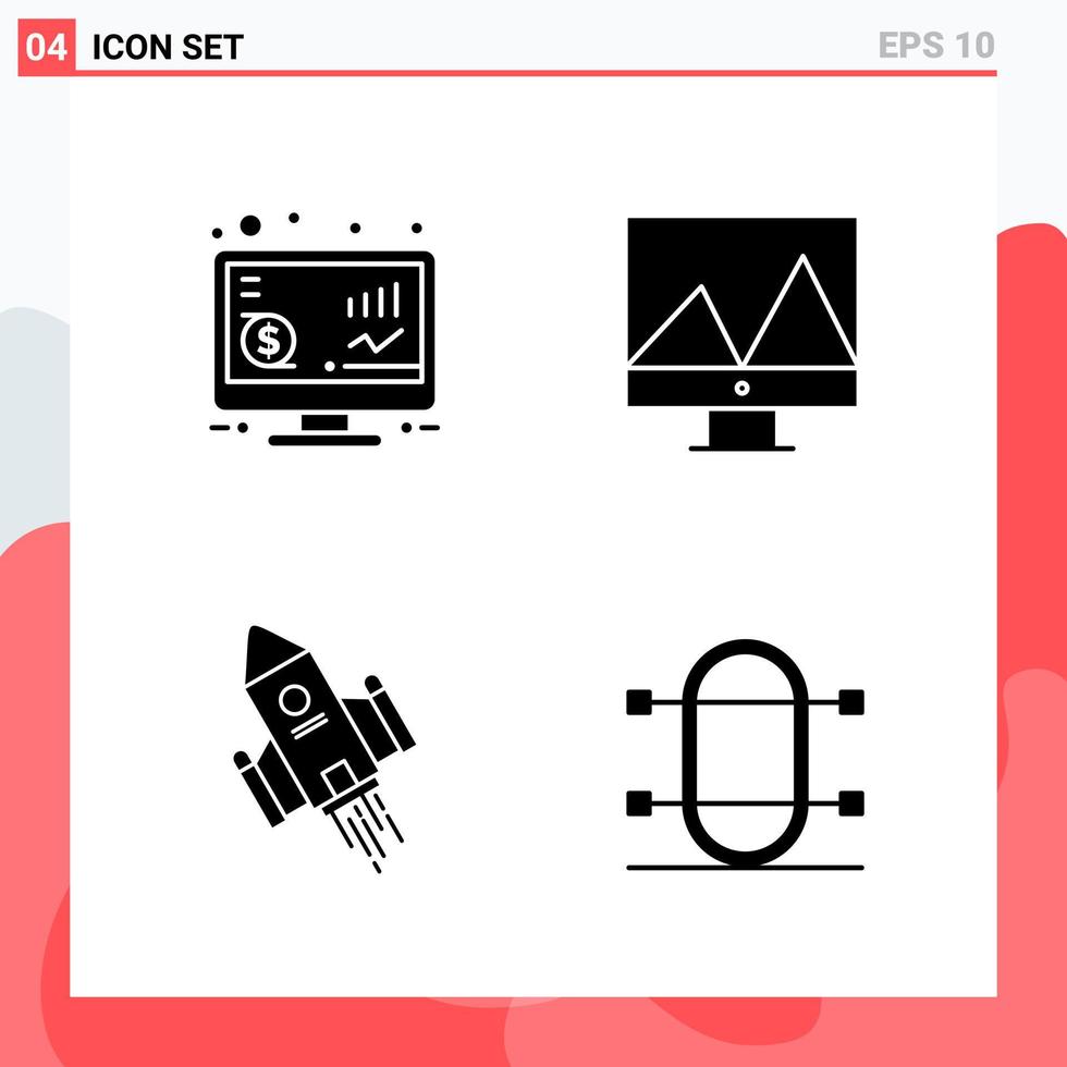 Collection of 4 Vector Icons in solid style Modern Glyph Symbols for Web and Mobile Solid Icon Sign Isolated on White Background 4 Icons Creative Black Icon vector background