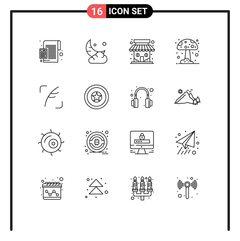 conjunto moderno de 16 contornos y símbolos como elementos de diseño de vectores editables de la tienda del bosque de nubes de hongo de twitter