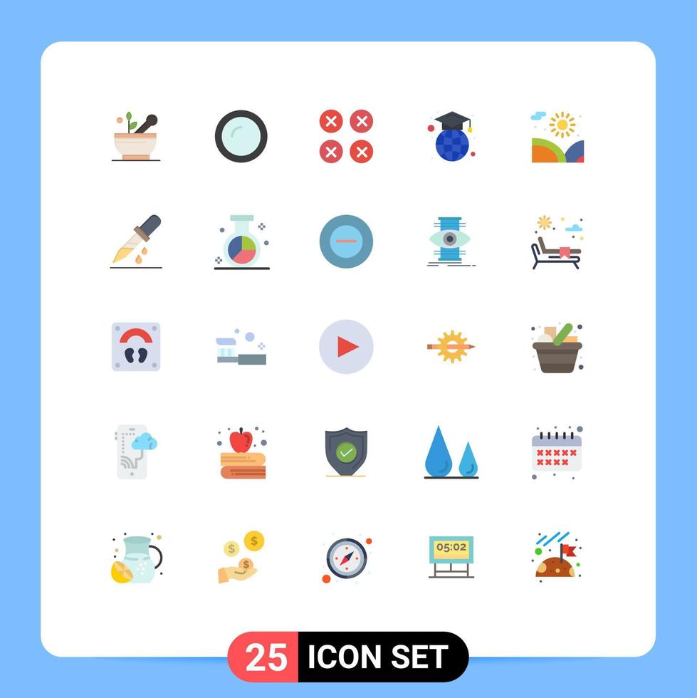 Modern Set of 25 Flat Colors and symbols such as globe education kitchen graduation cap ui Editable Vector Design Elements