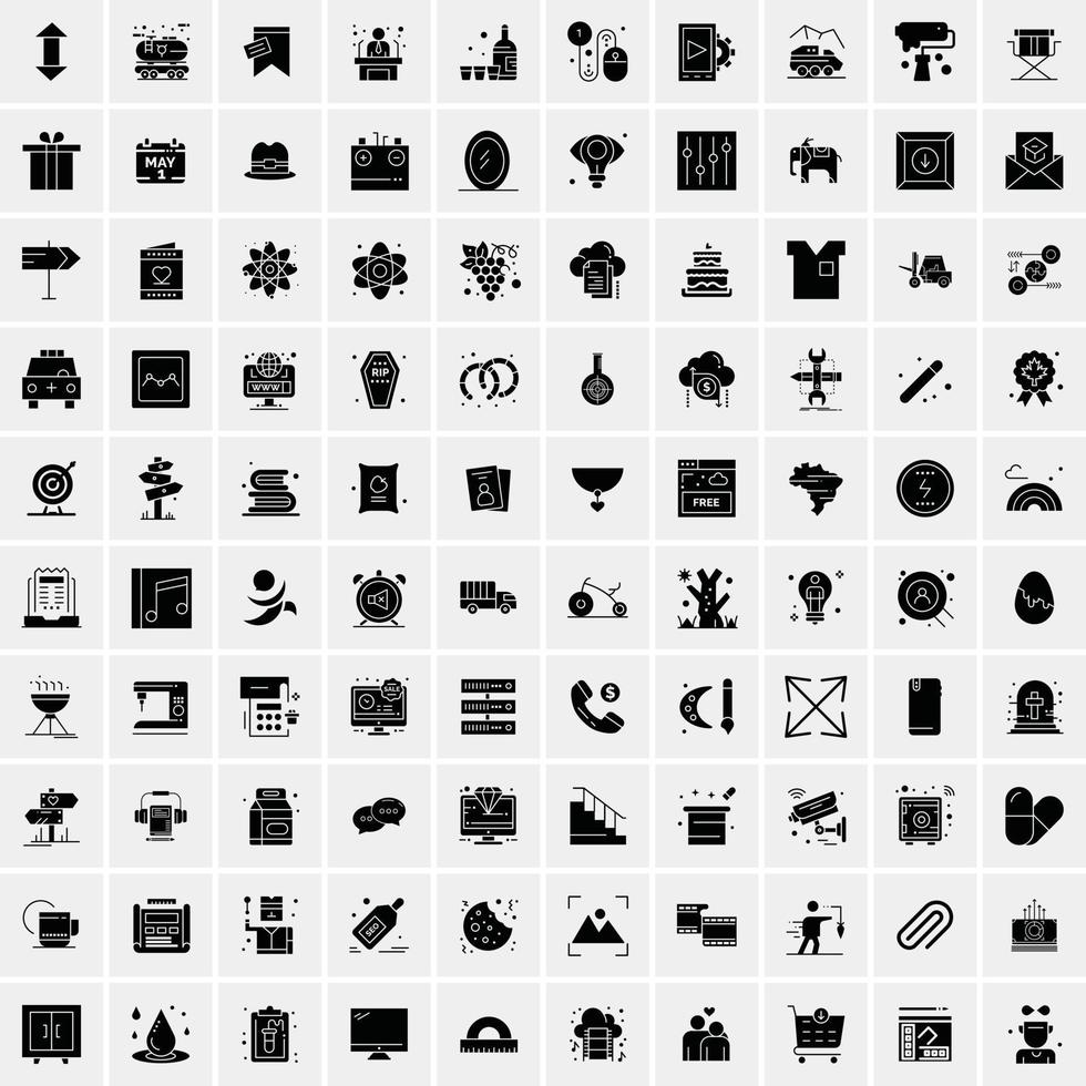 Set of 100 Business Solid Glyph icons vector