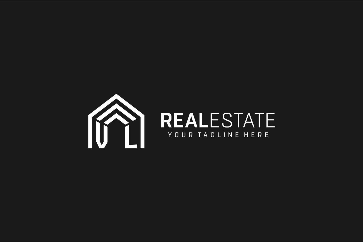 logotipo de forma de techo de casa de letra vl, estilo de logotipo de monograma inmobiliario creativo vector