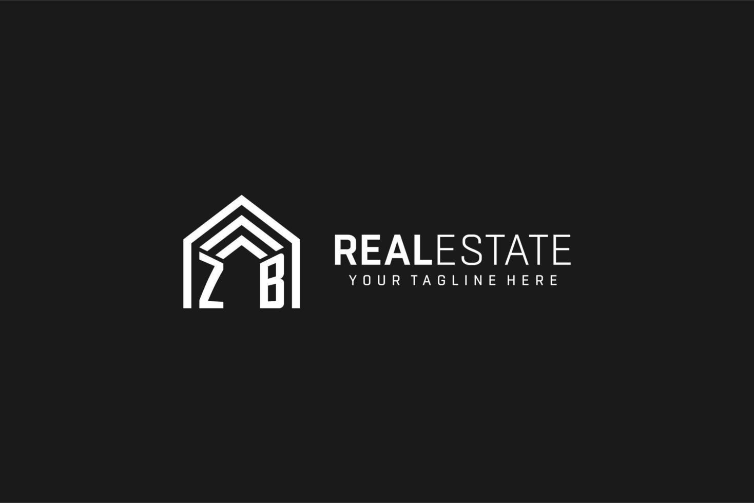 Letter ZB house roof shape logo, creative real estate monogram logo style vector
