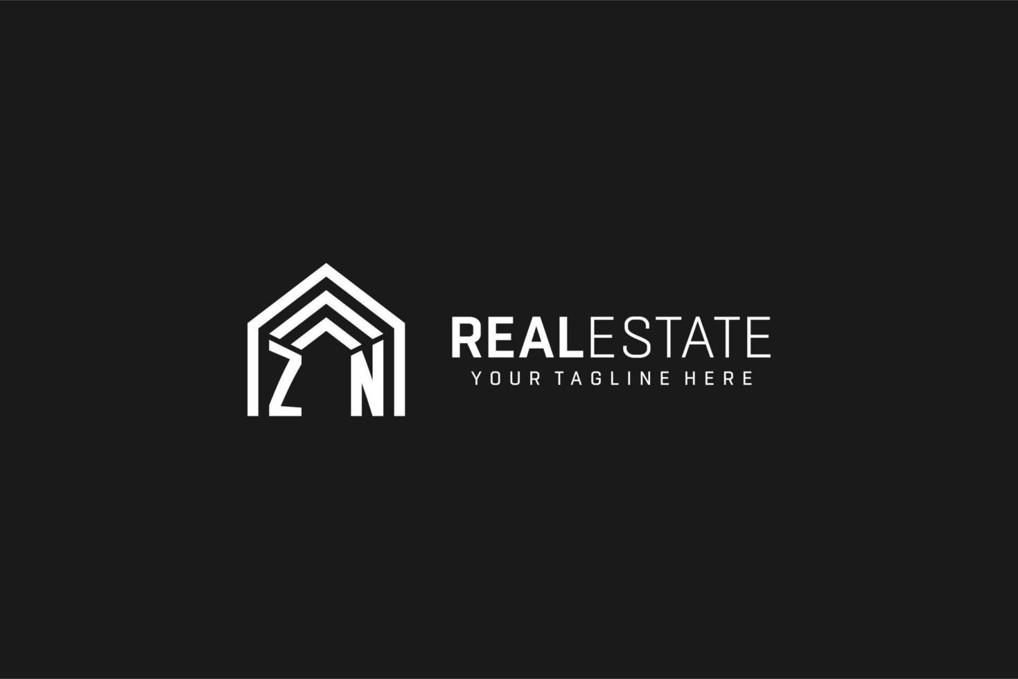 Letter ZN house roof shape logo, creative real estate monogram logo style vector