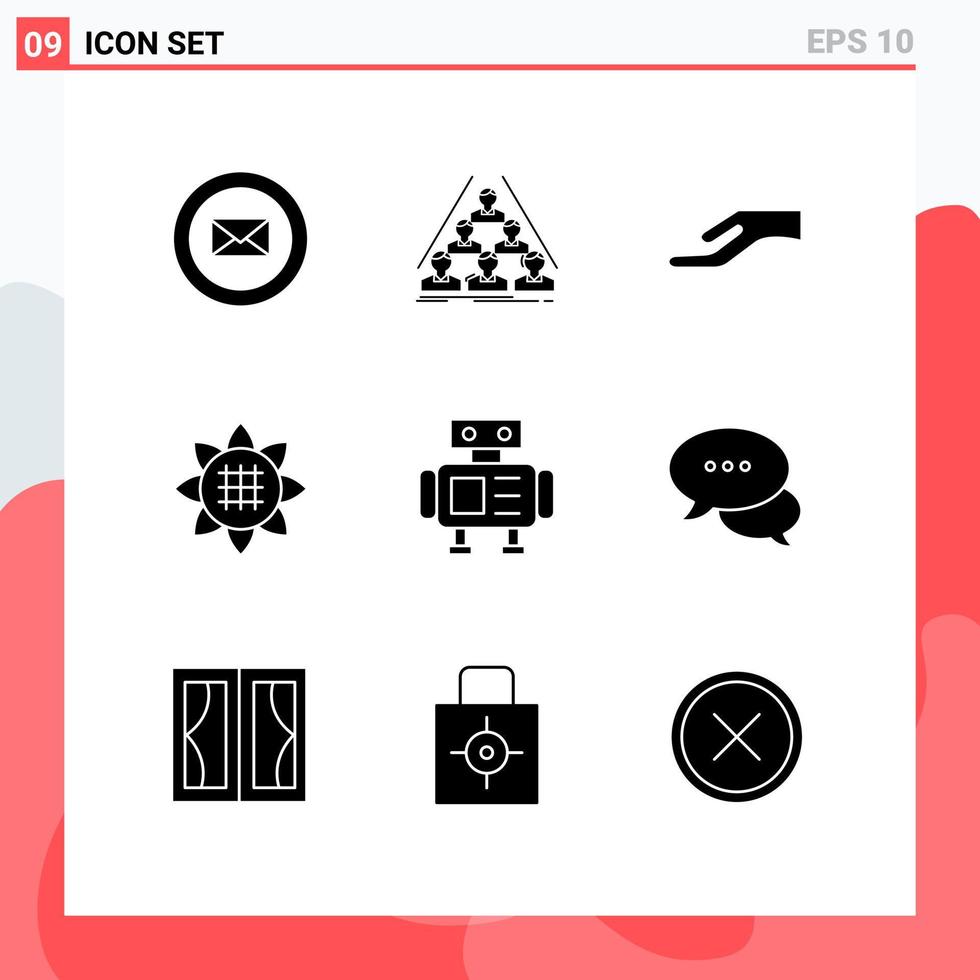 Modern Set of 9 Solid Glyphs and symbols such as toy robot alms thanksgiving flower Editable Vector Design Elements