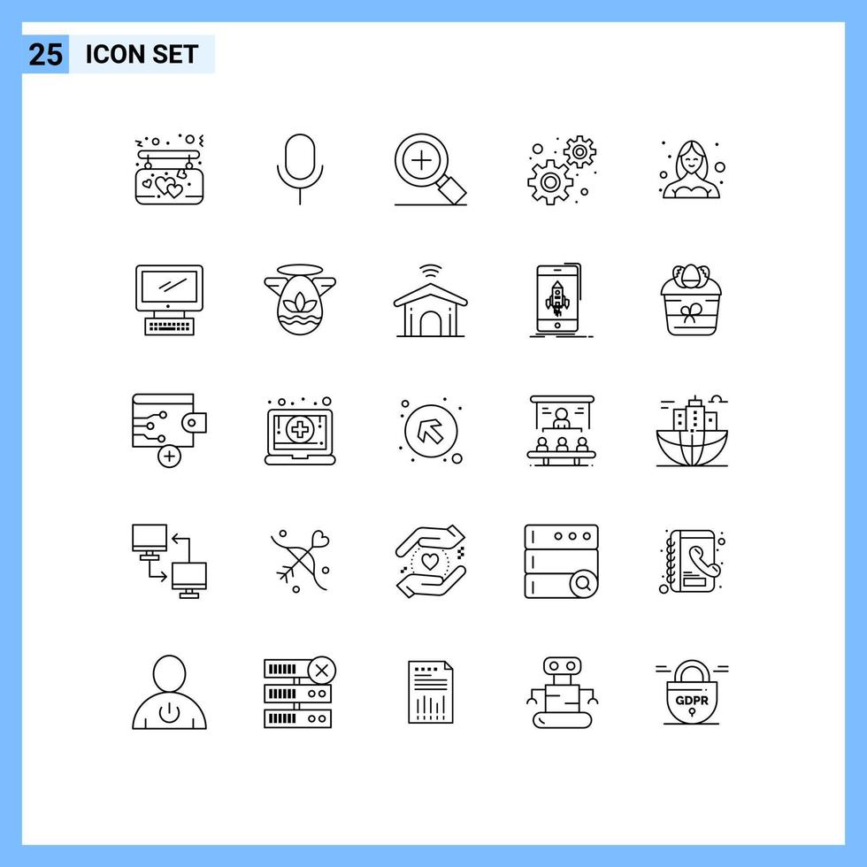 Group of 25 Lines Signs and Symbols for profile dancer magnifier avatar gears Editable Vector Design Elements