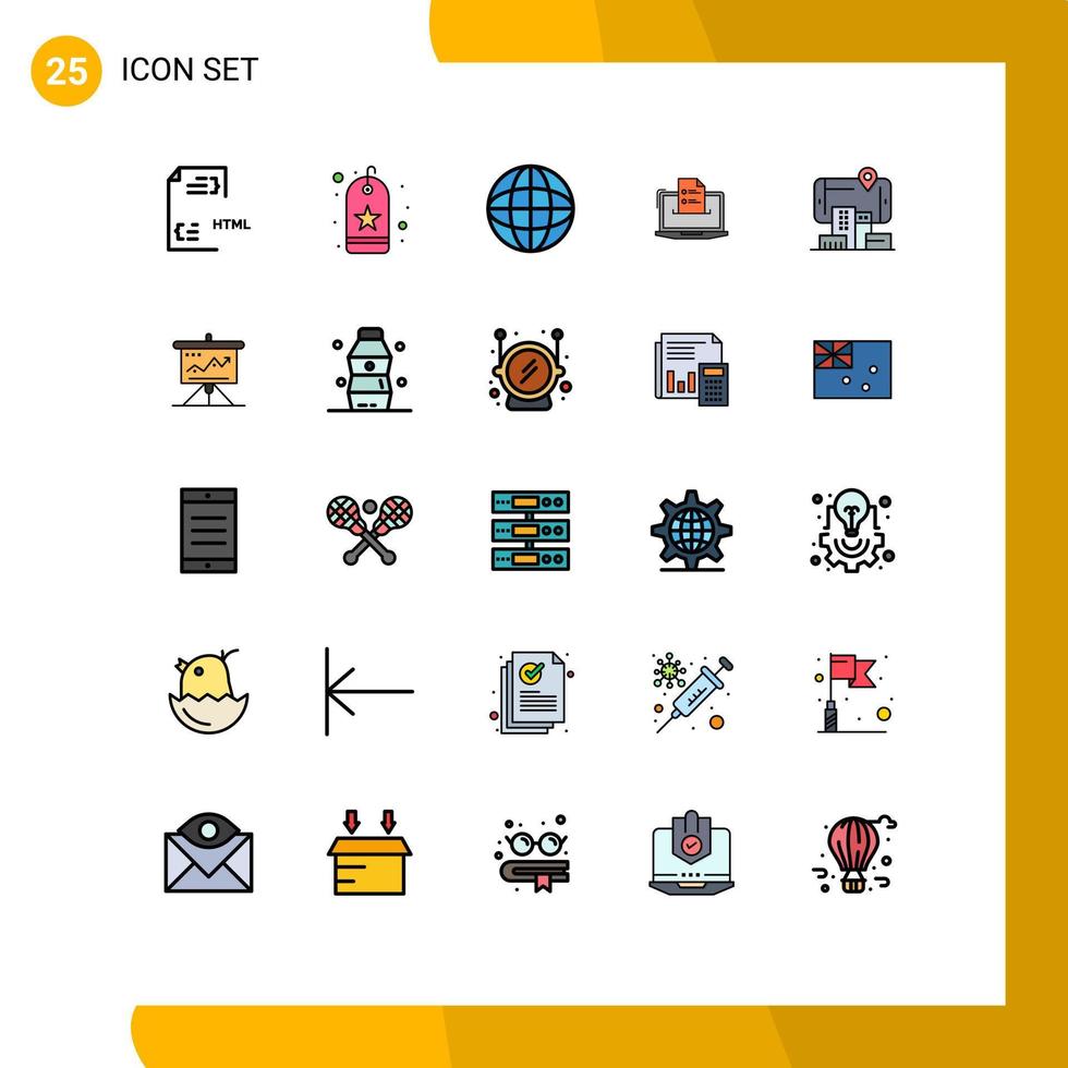 grupo de 25 signos y símbolos de colores planos de línea rellena para reanudar elementos de diseño de vectores editables multimedia de negocios de etiquetas de competidores