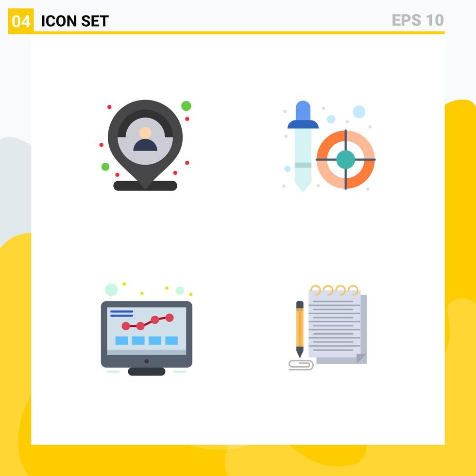 Set of 4 Modern UI Icons Symbols Signs for customer internet marker dropper monitoring Editable Vector Design Elements