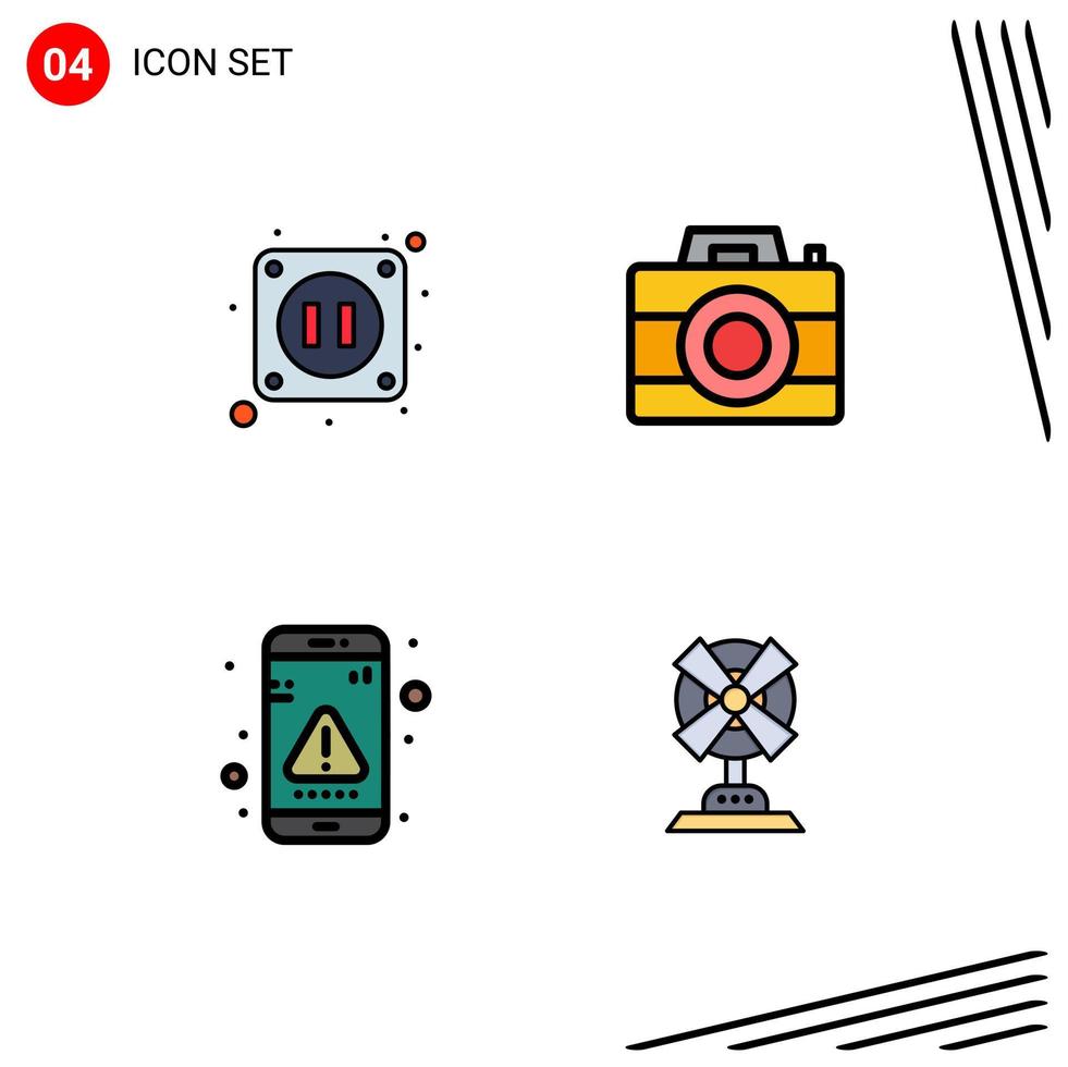 Group of 4 Filledline Flat Colors Signs and Symbols for electric interaction camera technology message Editable Vector Design Elements