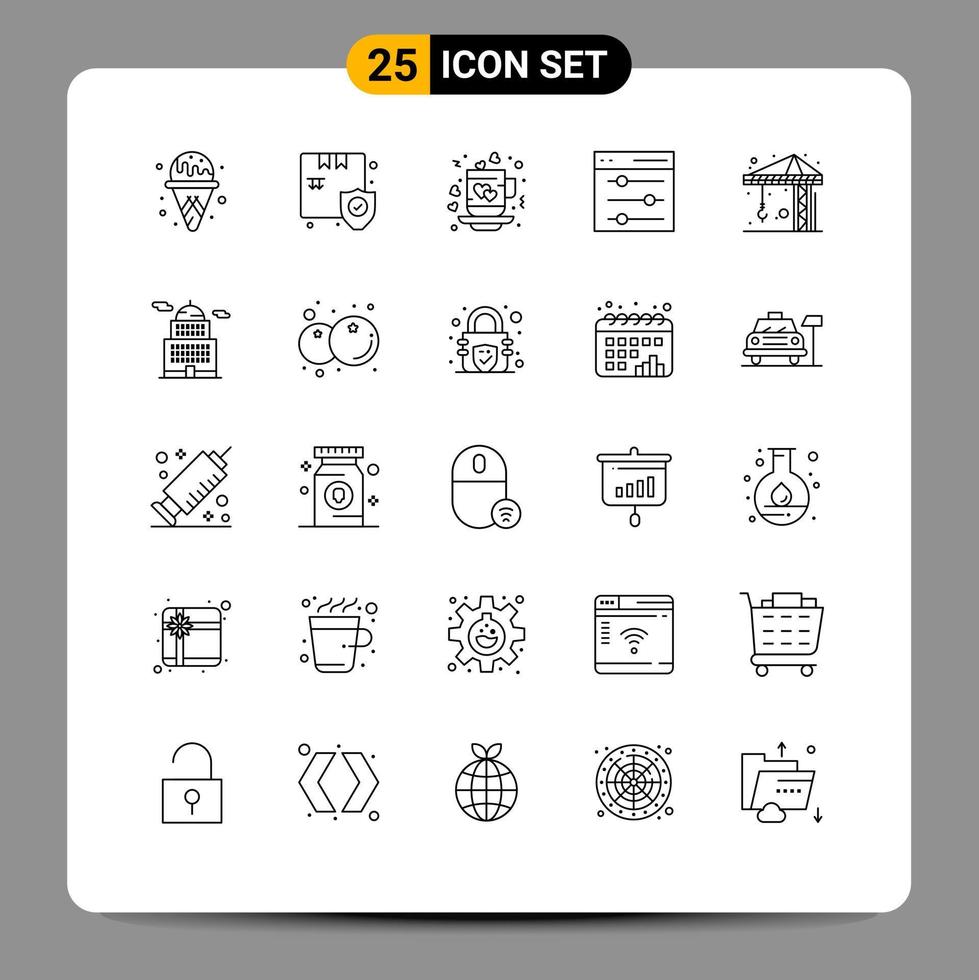 25 Thematic Vector Lines and Editable Symbols of construction user cup settings communication Editable Vector Design Elements