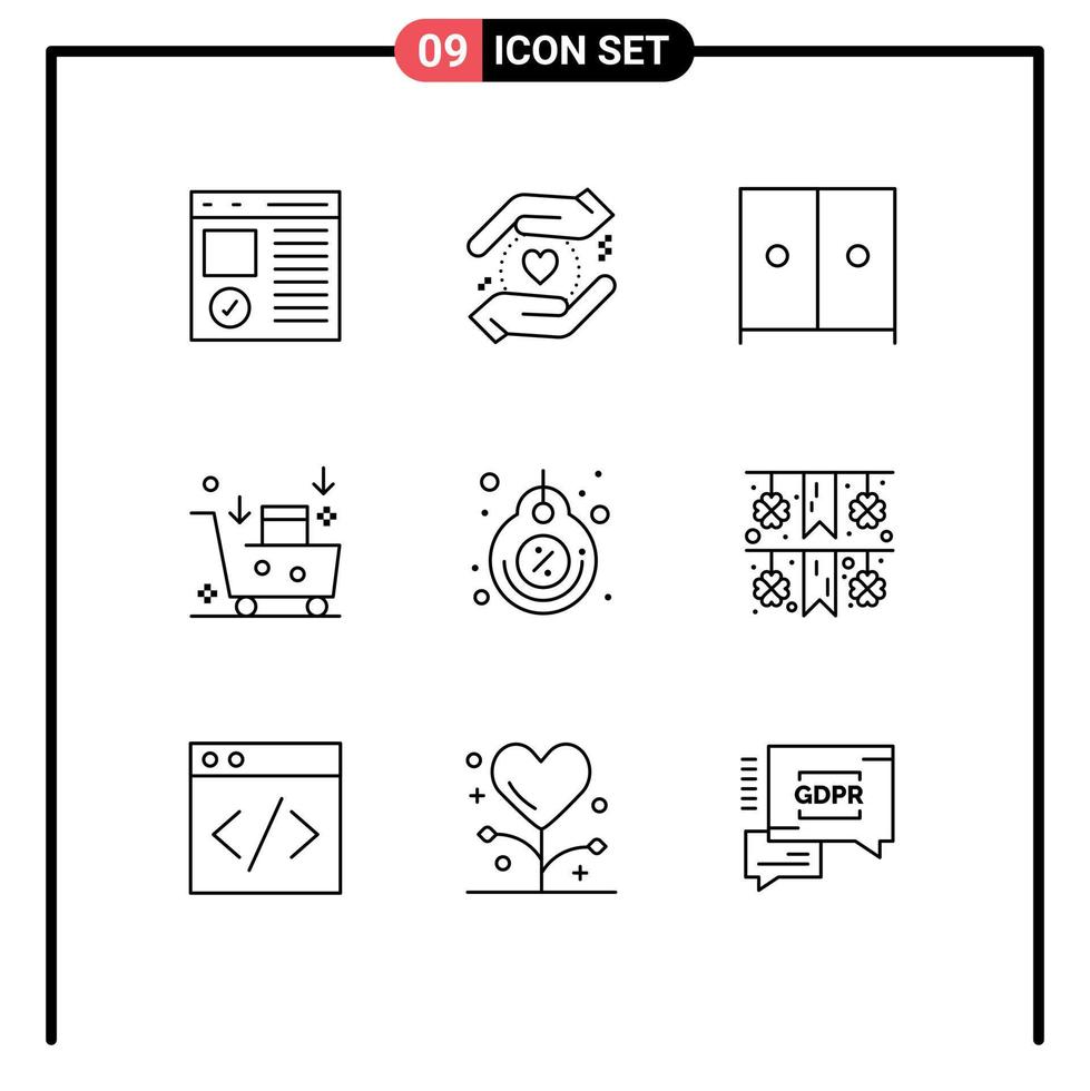 Mobile Interface Outline Set of 9 Pictograms of label emarketing furniture emailing email campaign Editable Vector Design Elements