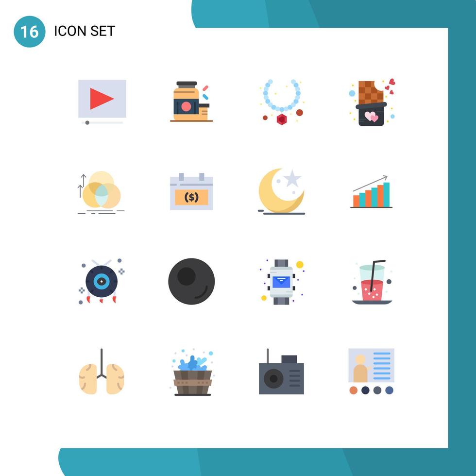 16 concepto de color plano para sitios web móviles y aplicaciones equilibrio de alineación joya barra de chocolate dulce mordida paquete editable de elementos de diseño de vectores creativos