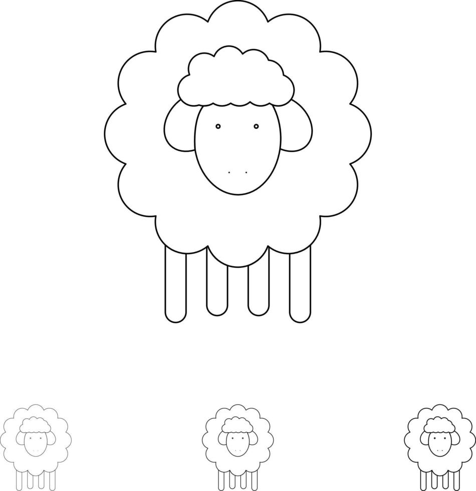 Easter Lamb Sheep Spring Bold and thin black line icon set vector