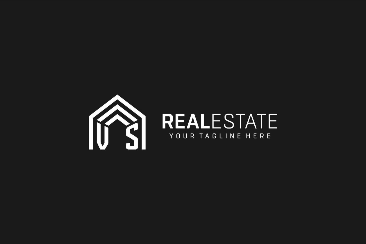 logotipo de forma de techo de letra vs casa, estilo de logotipo de monograma inmobiliario creativo vector