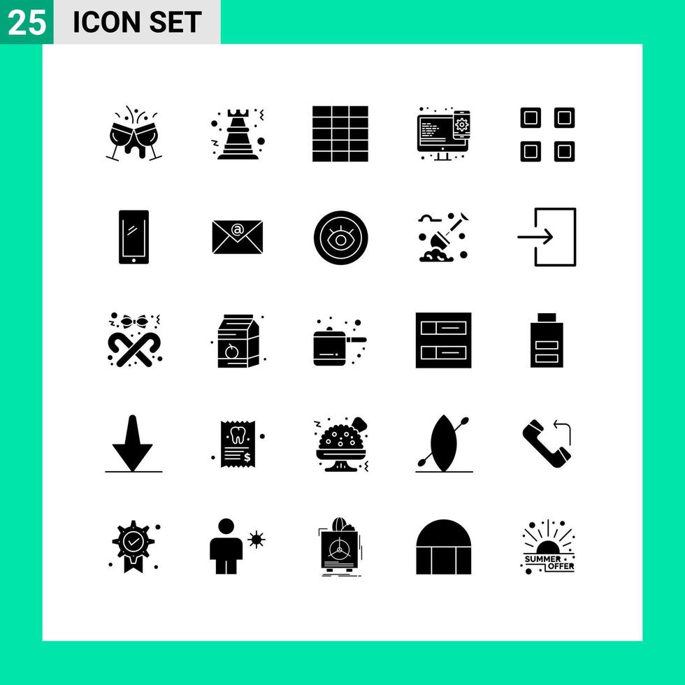 Modern Set of 25 Solid Glyphs Pictograph of layout web design rock web design Editable Vector Design Elements