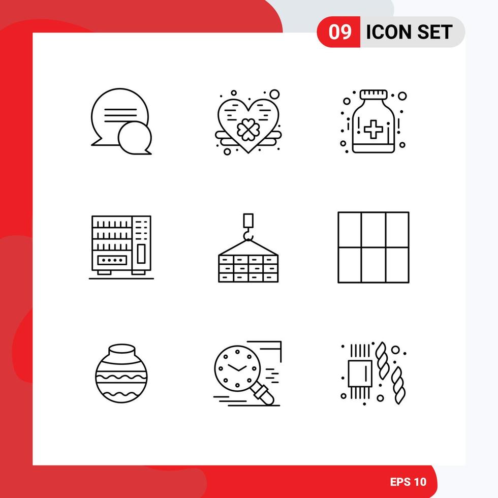 Pack of 9 creative Outlines of crane cargo health building wardrobe Editable Vector Design Elements