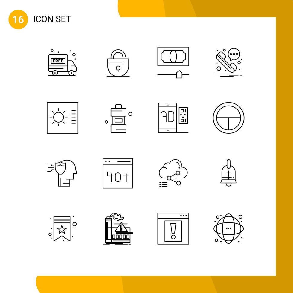 Modern Set of 16 Outlines Pictograph of cleaner layout credit gauge sms Editable Vector Design Elements