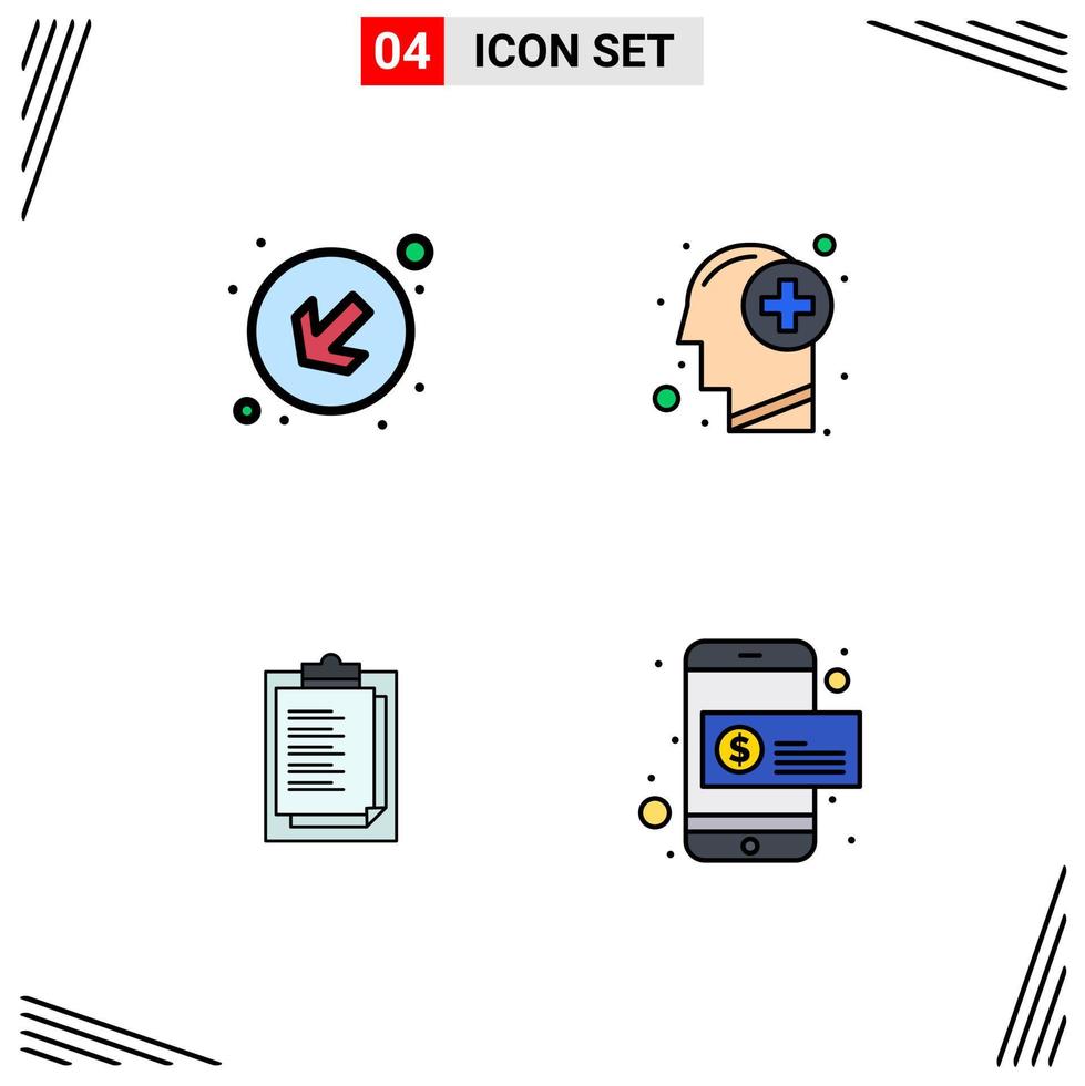 Group of 4 Modern Filledline Flat Colors Set for arrow report card head mind presentation Editable Vector Design Elements