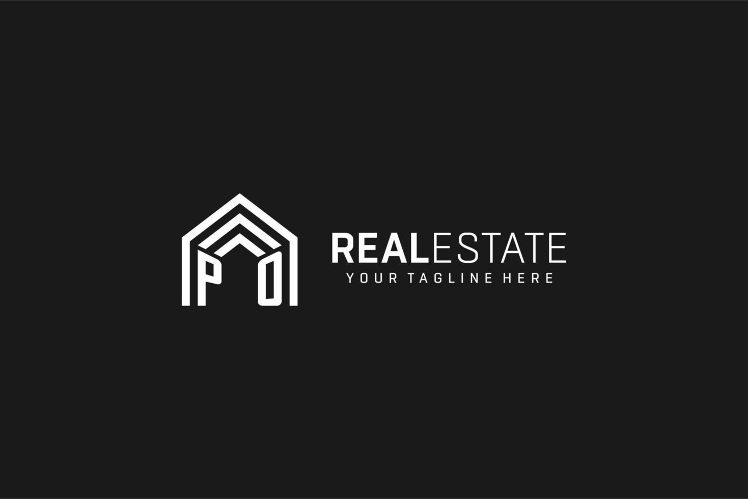 Letter PO house roof shape logo, creative real estate monogram logo style vector