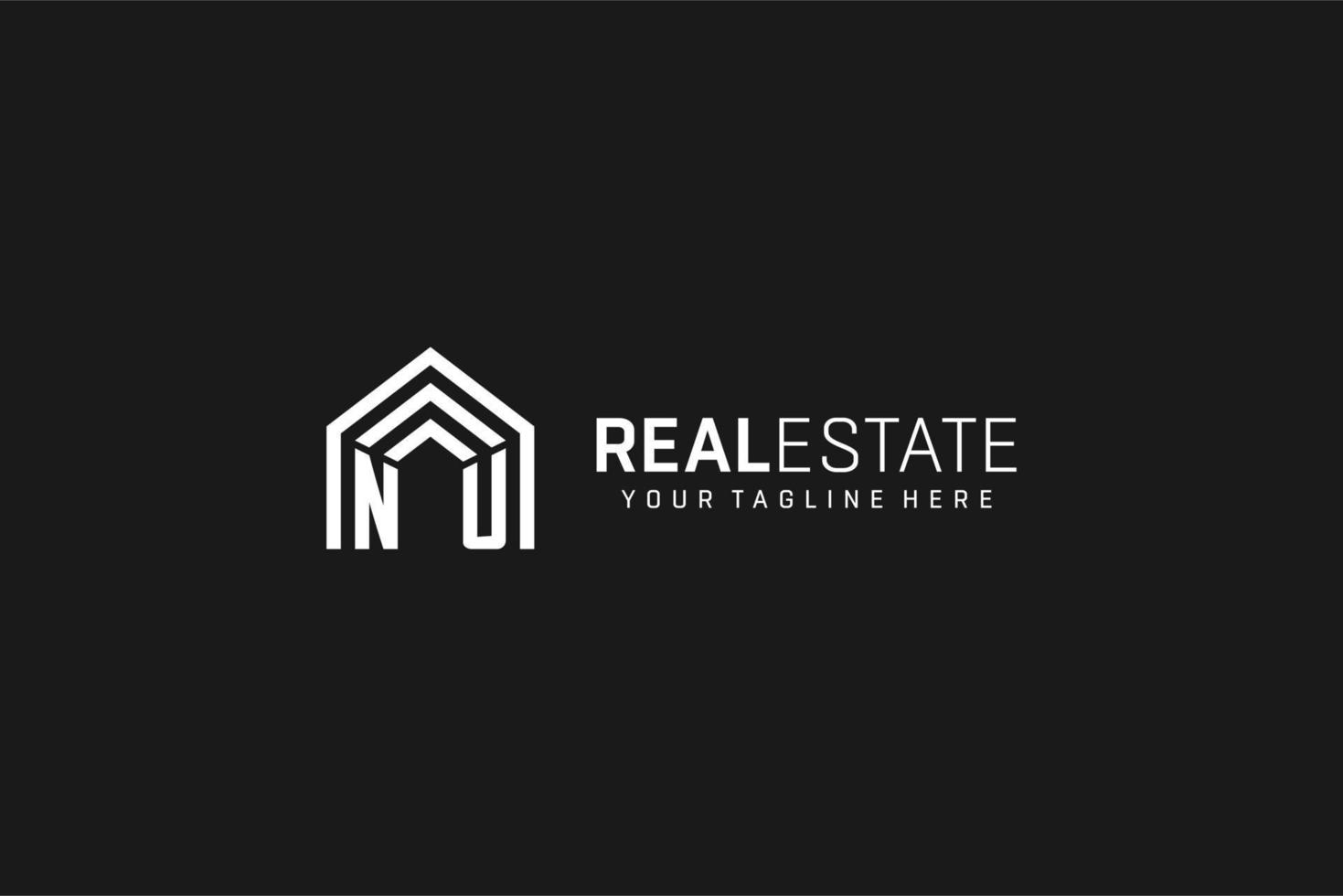 Letter NU house roof shape logo, creative real estate monogram logo style vector