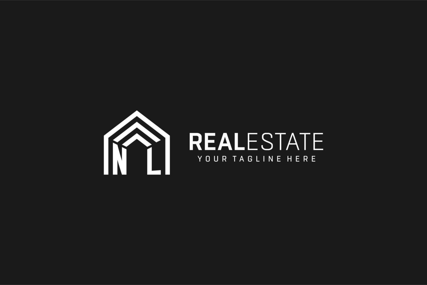 Letter NL house roof shape logo, creative real estate monogram logo style vector