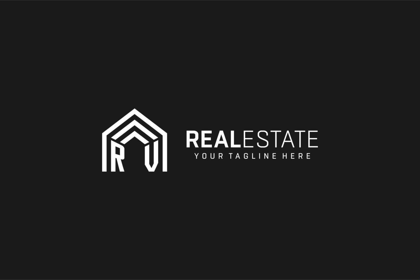 logotipo de forma de techo de casa de letra rv, estilo de logotipo de monograma inmobiliario creativo vector