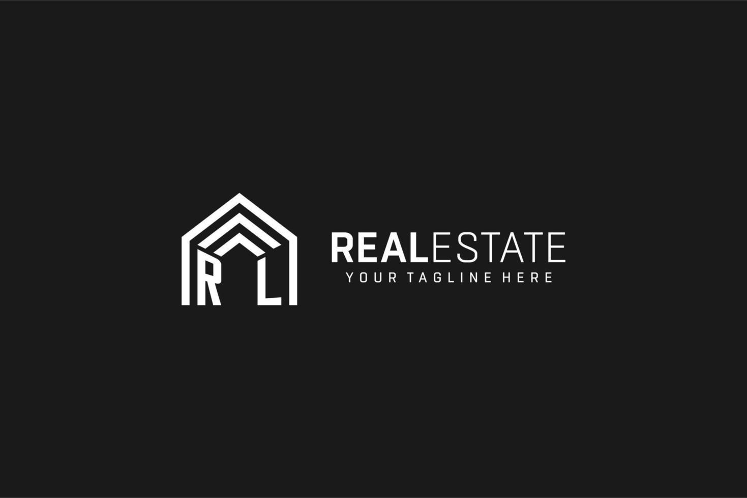 logotipo de forma de techo de casa de letra rl, estilo de logotipo de monograma inmobiliario creativo vector