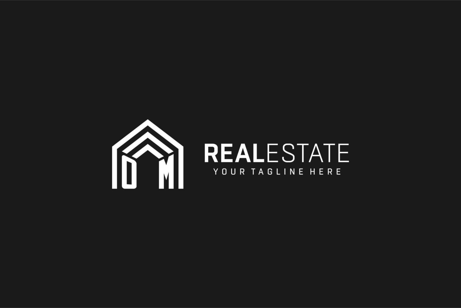 logotipo de la forma del techo de la casa de la letra om, estilo de logotipo del monograma inmobiliario creativo vector