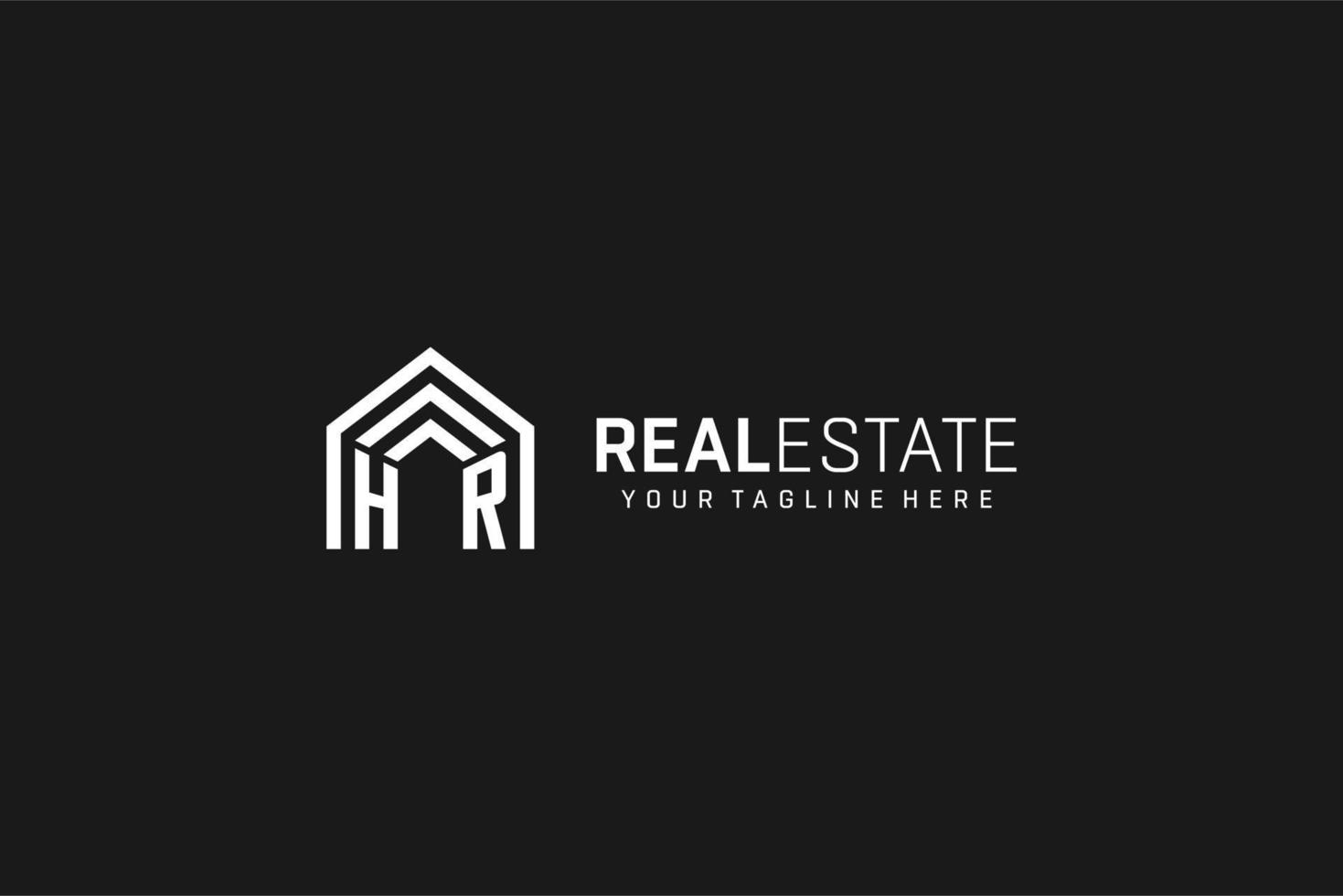 Letter HR house roof shape logo, creative real estate monogram logo style vector