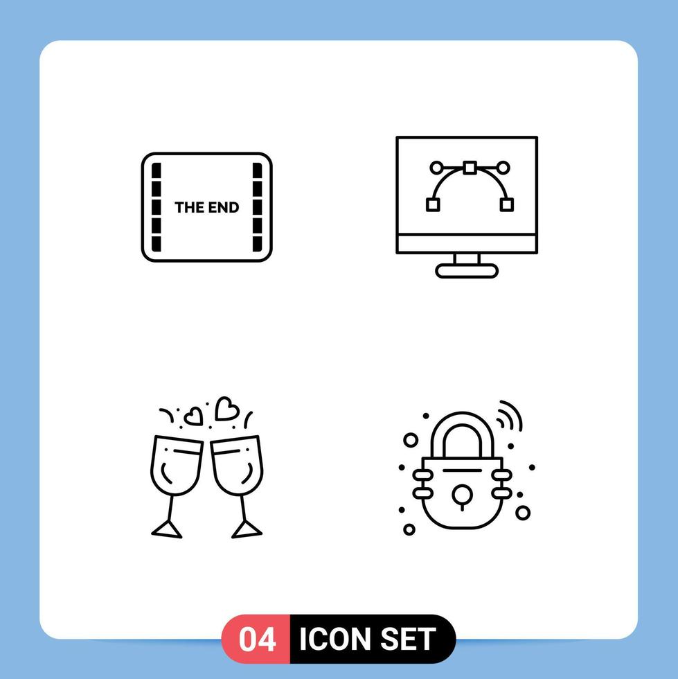Modern Set of 4 Filledline Flat Colors and symbols such as end glass scene development drink Editable Vector Design Elements