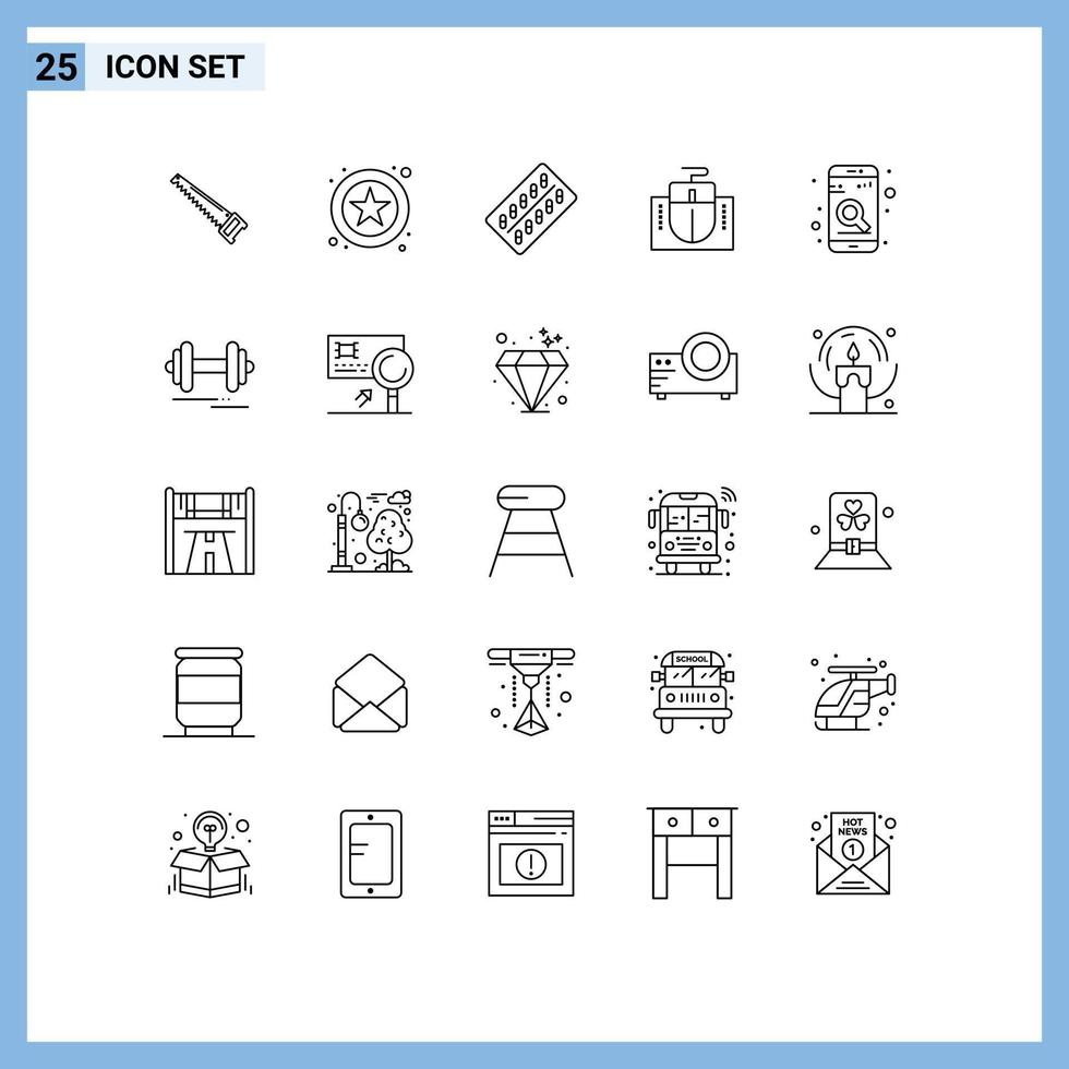 25 User Interface Line Pack of modern Signs and Symbols of app hardware medicine computer packet Editable Vector Design Elements