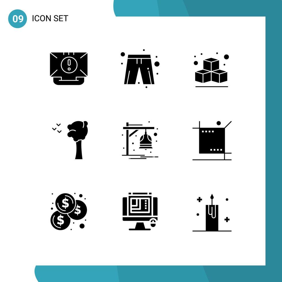 Set of 9 Modern UI Icons Symbols Signs for train bell player dress alarm birds Editable Vector Design Elements