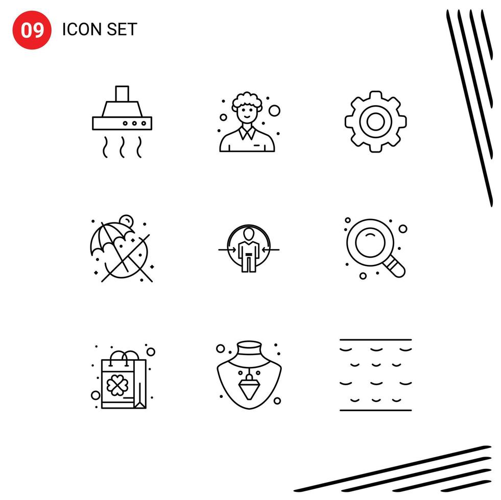 Outline Pack of 9 Universal Symbols of login man basic summer beach Editable Vector Design Elements