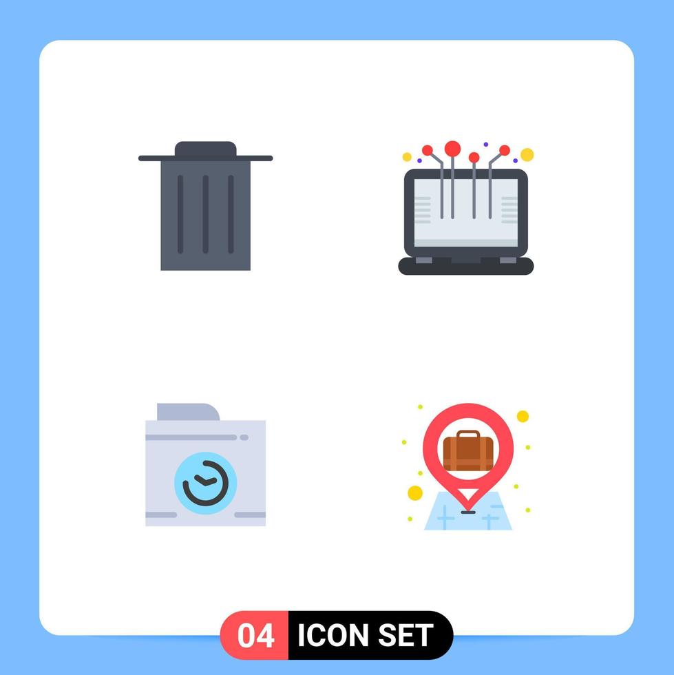 Set of 4 Modern UI Icons Symbols Signs for delete big think smart technology laptop briefcase Editable Vector Design Elements