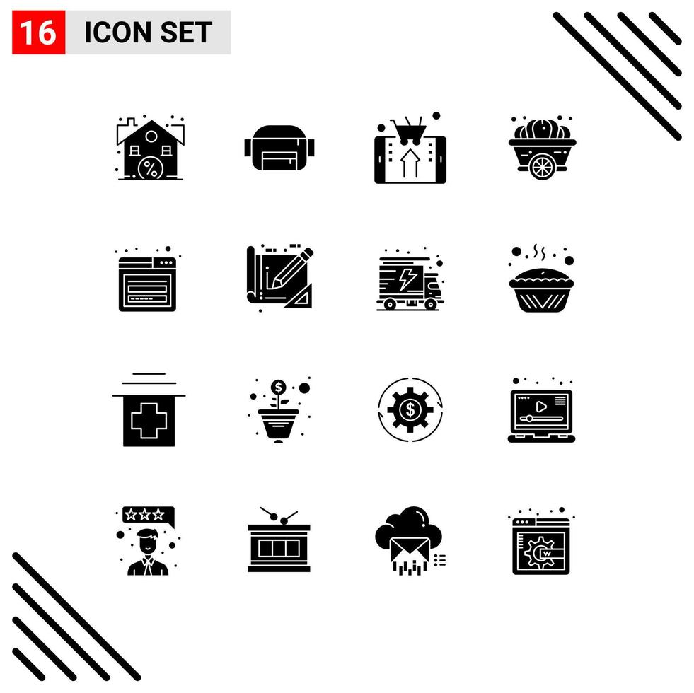 Set of 16 Modern UI Icons Symbols Signs for page account shop thanksgiving pumpkin Editable Vector Design Elements