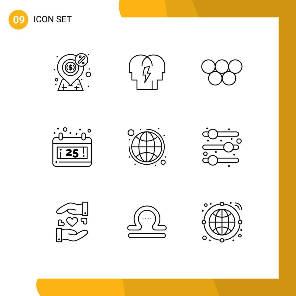 paquete de iconos de vector de stock de 9 signos y símbolos de línea para fecha de negocio global mente juegos olímpicos de navidad elementos de diseño de vector editables