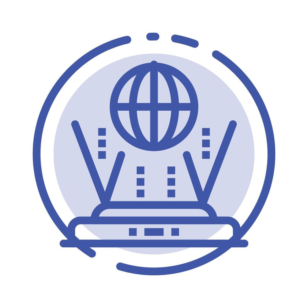 Internet Globe Router Connect Blue Dotted Line Line Icon vector