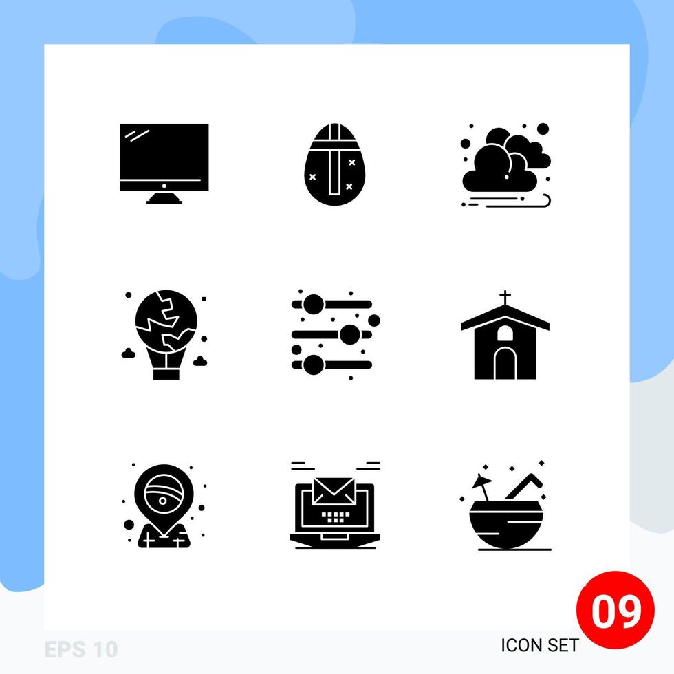 Set of 9 Commercial Solid Glyphs pack for adjust global holidays fly air Editable Vector Design Elements